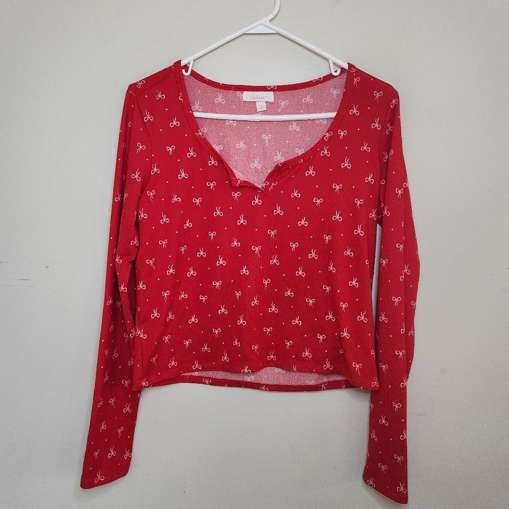 Women's Colsie Red Bow Pajama Top Sz XS
